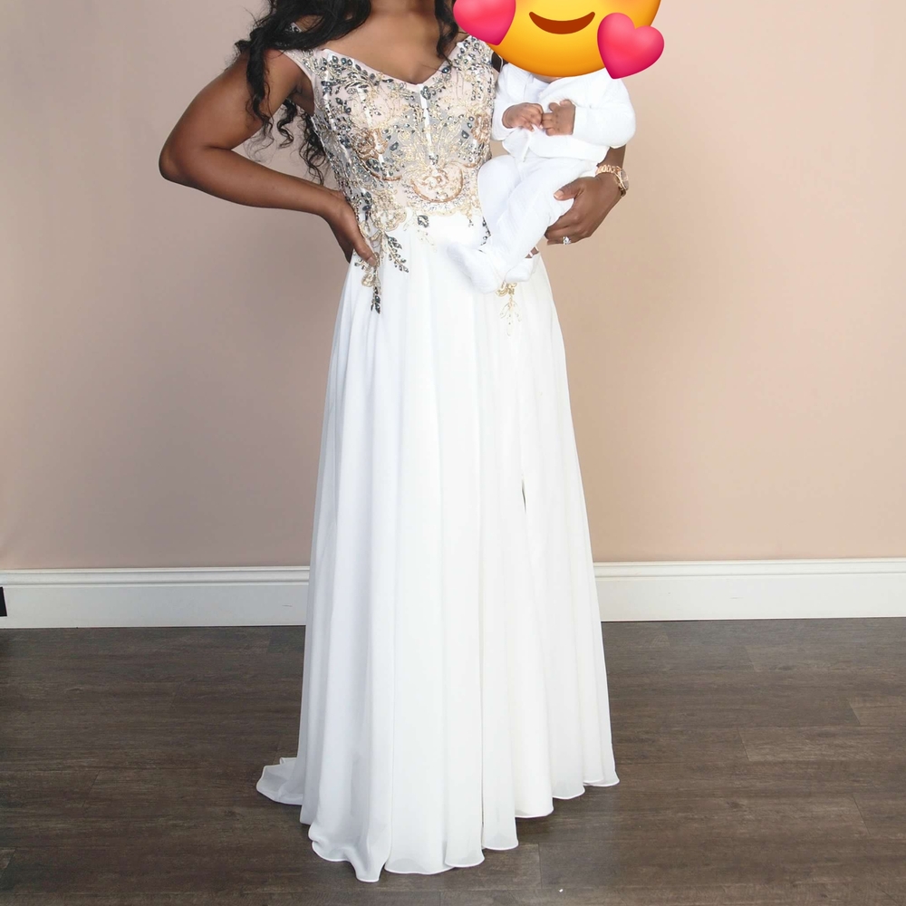Elegant White and Gold Gown